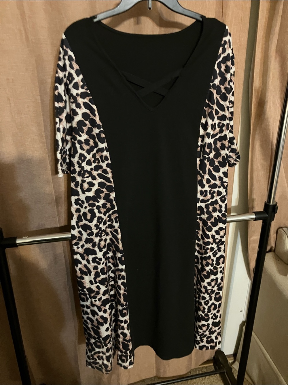 Source Unknown Black Midi Dress with Leopard Side Panels